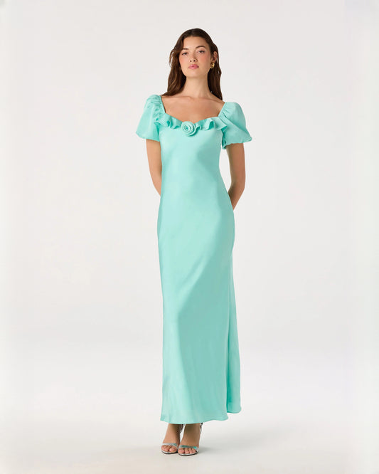 sleeveless satin a-line maxi bridesmaid dress - image 1