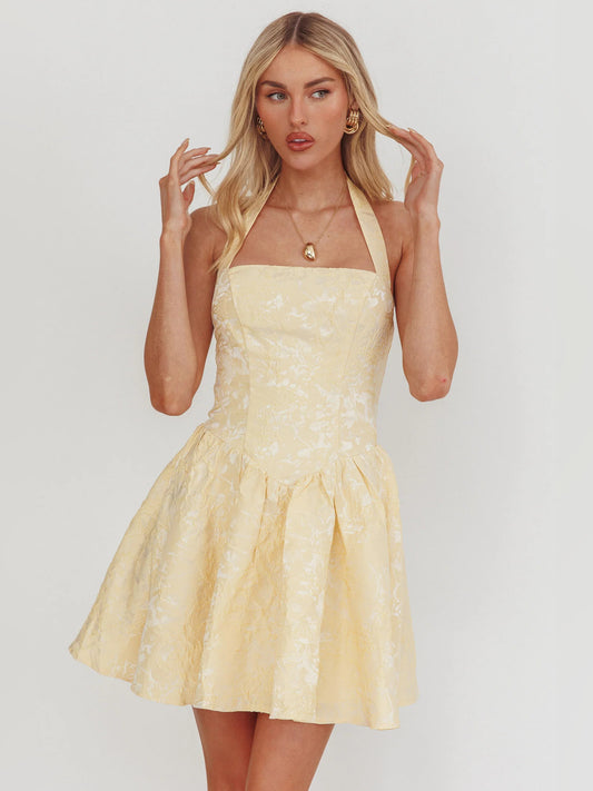 Butter mini homecoming dress, front view showing the silhouette