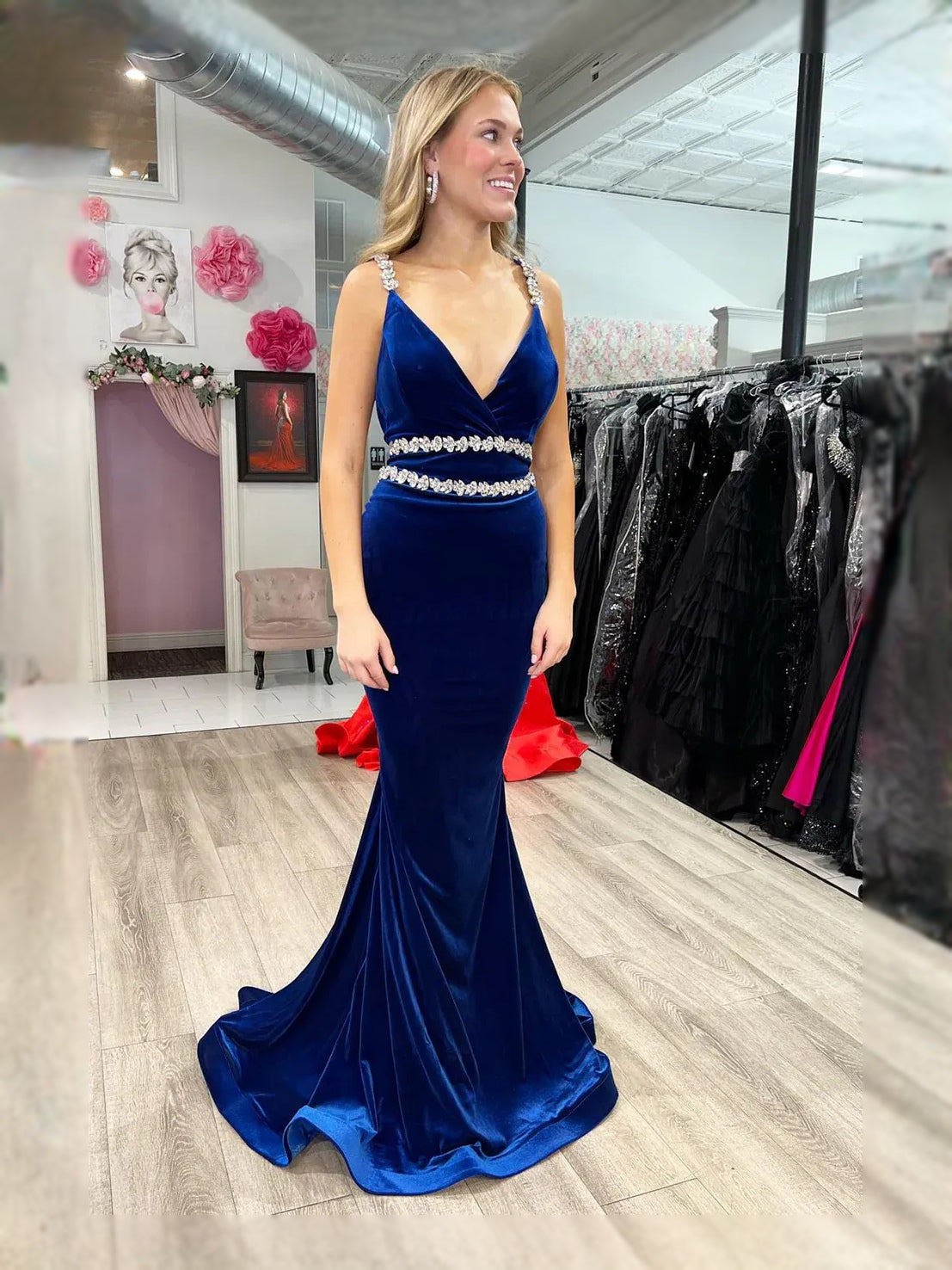 Royal Blue maxi prom dress, front view showing the mermaid silhouette