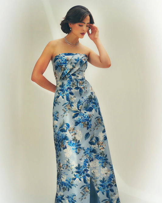 strapless a-line maxi mother of the bride dress - image 1