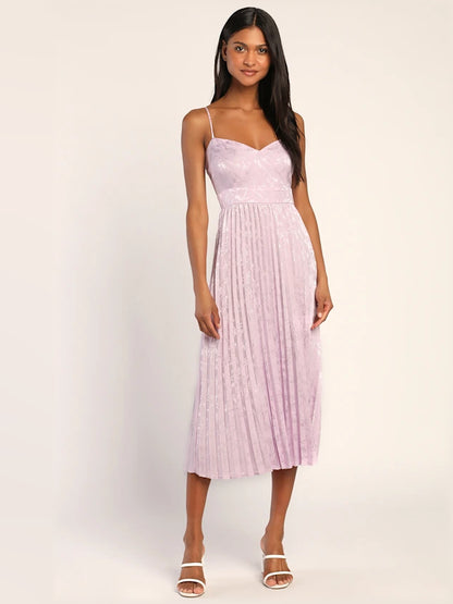 Lavender Floral midi formal dress with floral print, full-length front view