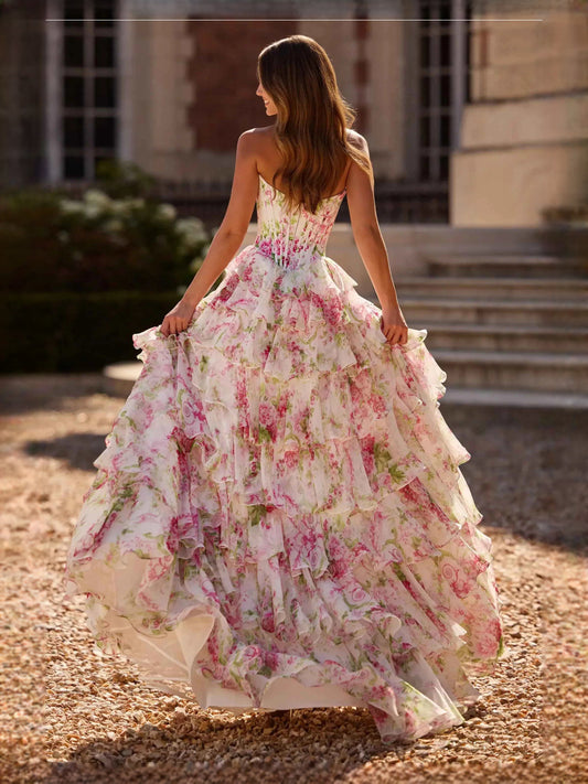 As Picture maxi prom dress, front view showing the a-line silhouette
