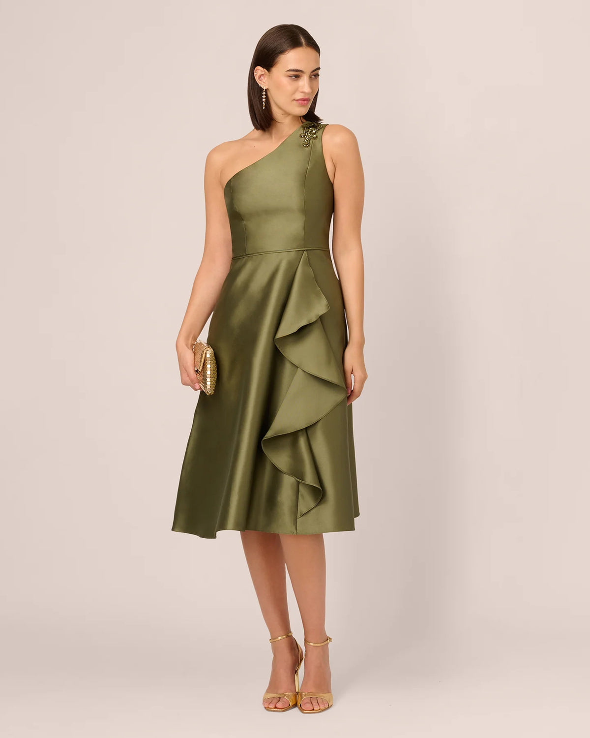one-shoulder a-line midi mother of the bride dress - image 1