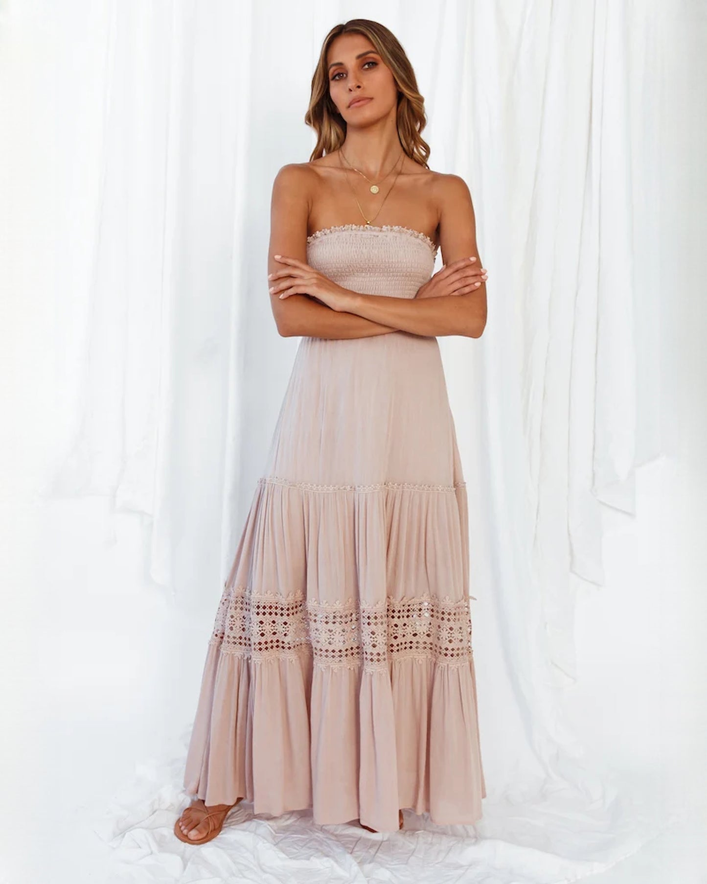 sleeveless mesh a-line maxi bridesmaid dress - image 1