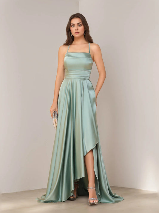 Dusty Sage floor-length bridesmaid dress, front view showing the a-line silhouette