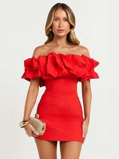 Red mini homecoming dress, front view showing the silhouette