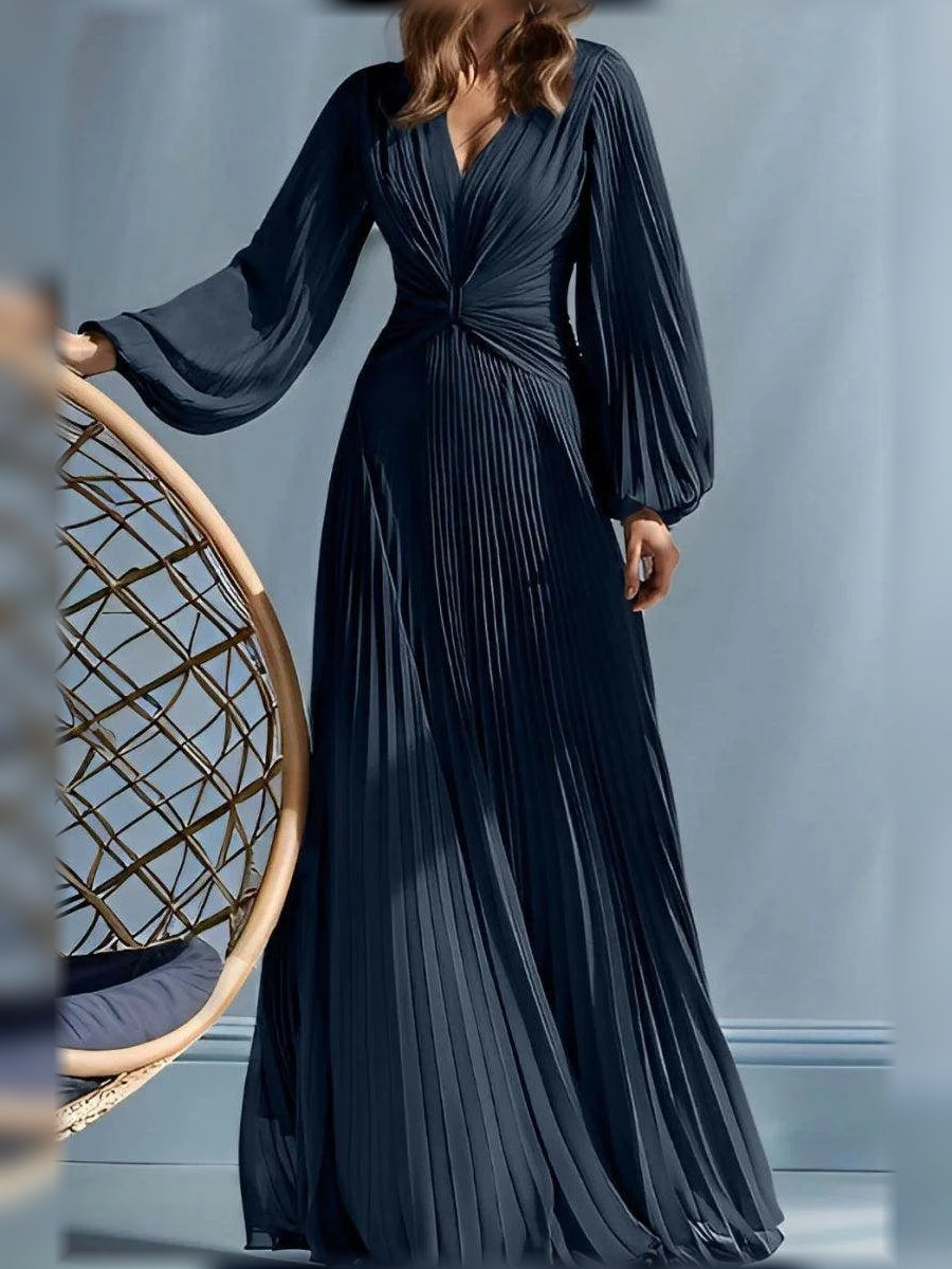Dark Navy floor-length mother of the bride dress, front view showing the a-line silhouette