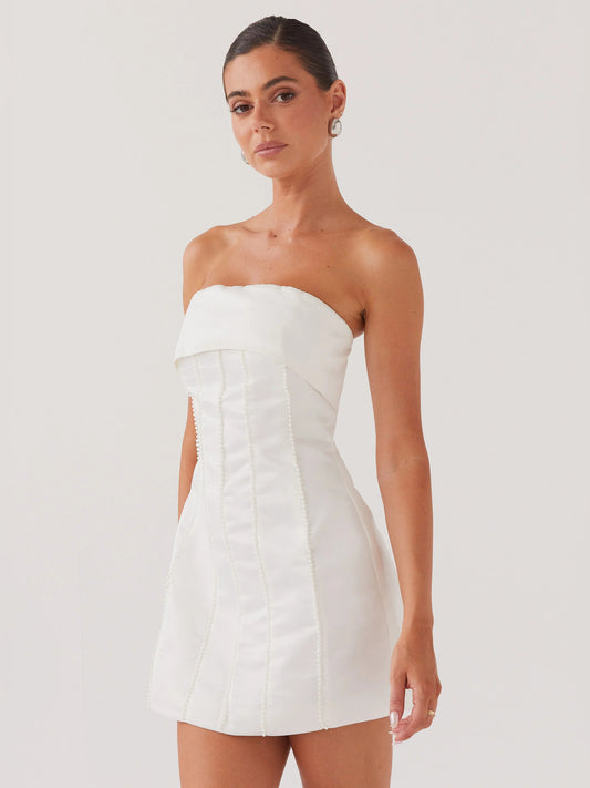 Pearl mini homecoming dress, front view showing the silhouette
