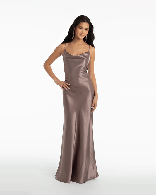 cowl neck column maxi prom dress - image 1