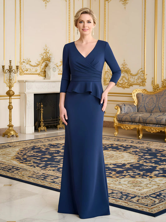 Navy Blue floor-length mother of the bride dress, front view showing the mermaid silhouette