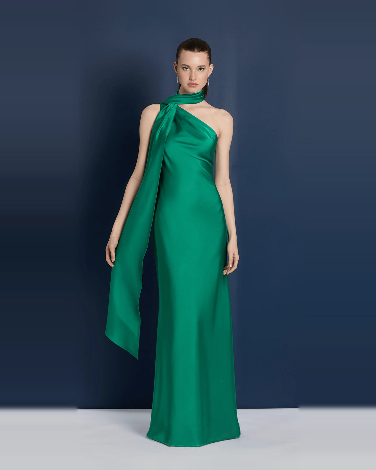 asymmetrical neck column maxi prom dress - image 1