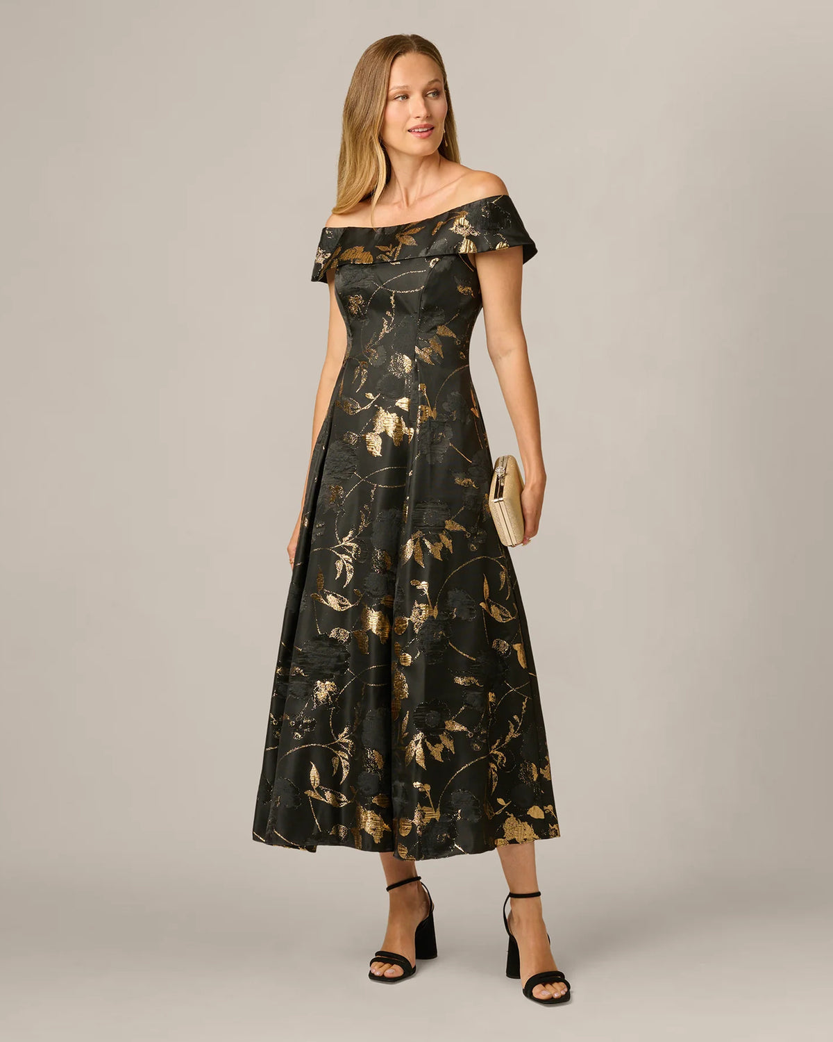 off-shoulder a-line midi mother of the bride dress - image 1