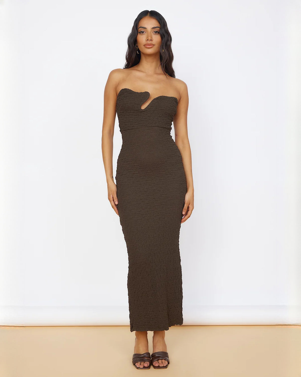 sleeveless structured satin a-line maxi bridesmaid dress - image 1