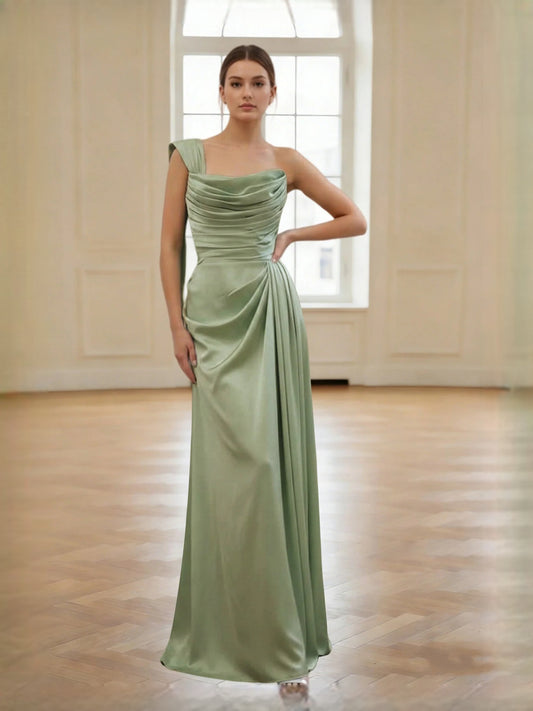 Sage Green floor-length bridesmaid dress, front view showing the sheath silhouette