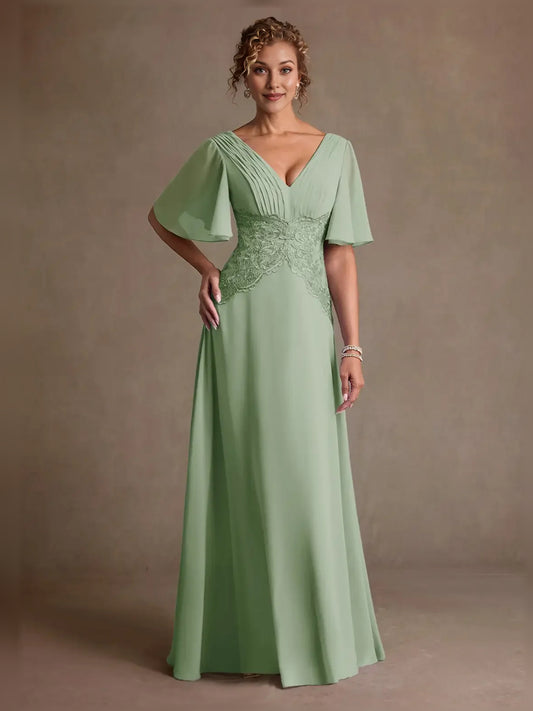 Dusty Sage floor-length mother of the bride dress, front view showing the a-line silhouette