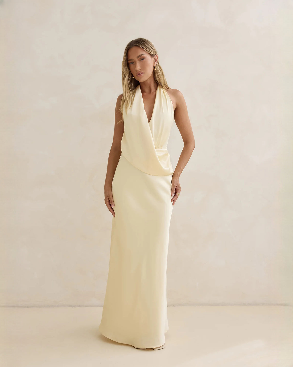 halter neck satin a-line maxi bridesmaid dress - image 1