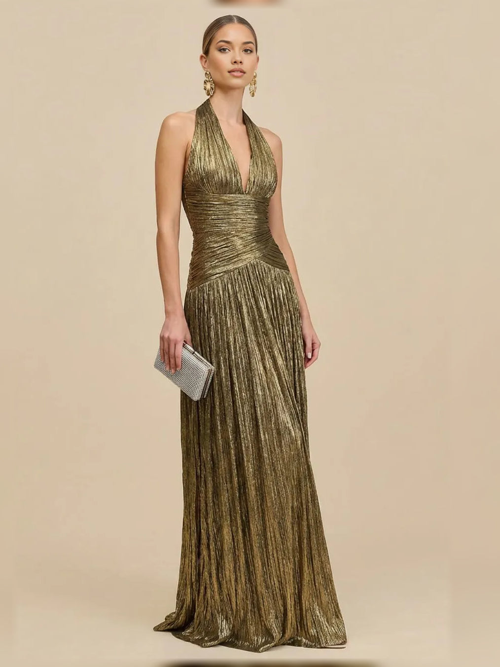 As Picture a-line floor-length formal dress with halter neckline, full-length front view
