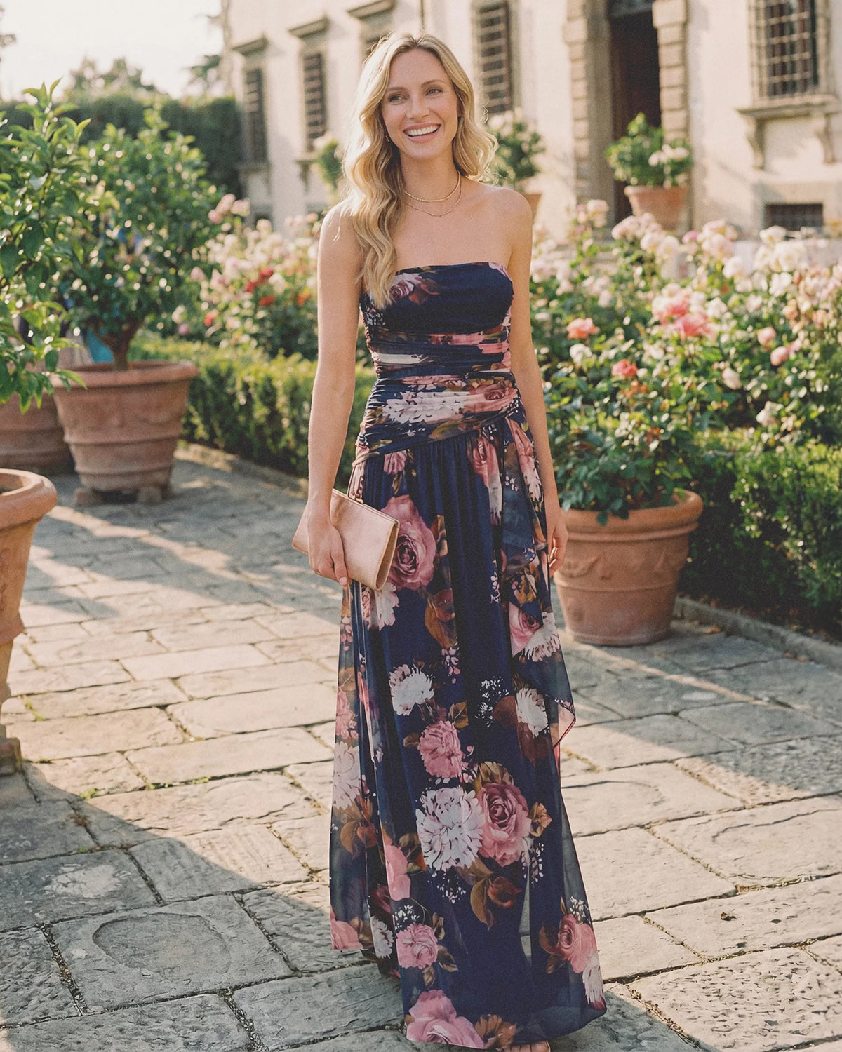 strapless a-line maxi mother of the bride dress - image 1