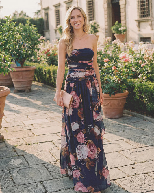 strapless a-line maxi mother of the bride dress - image 1