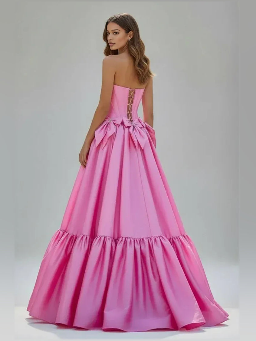 Hot Pink floor-length prom dress, front view showing the a-line silhouette