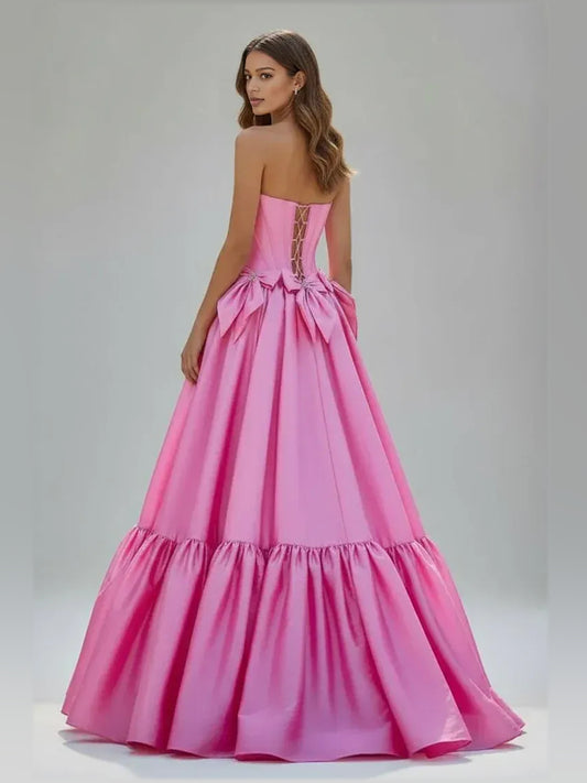 Hot Pink floor-length prom dress, front view showing the a-line silhouette