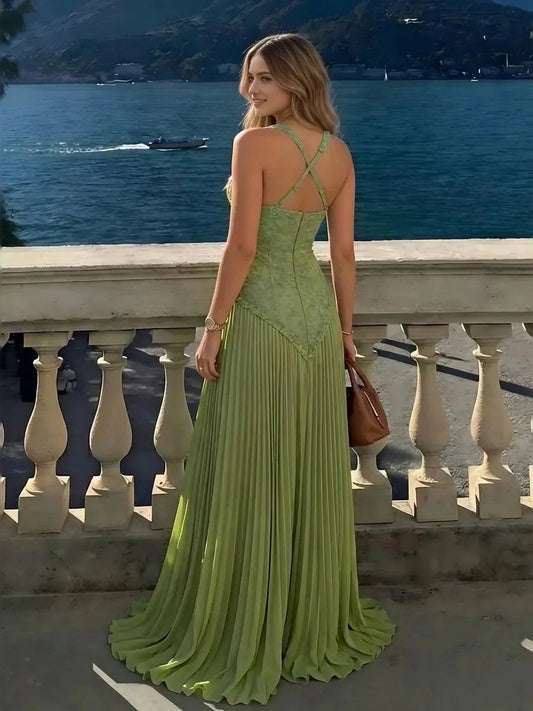 Clover maxi bridesmaid dress, front view showing the a-line silhouette