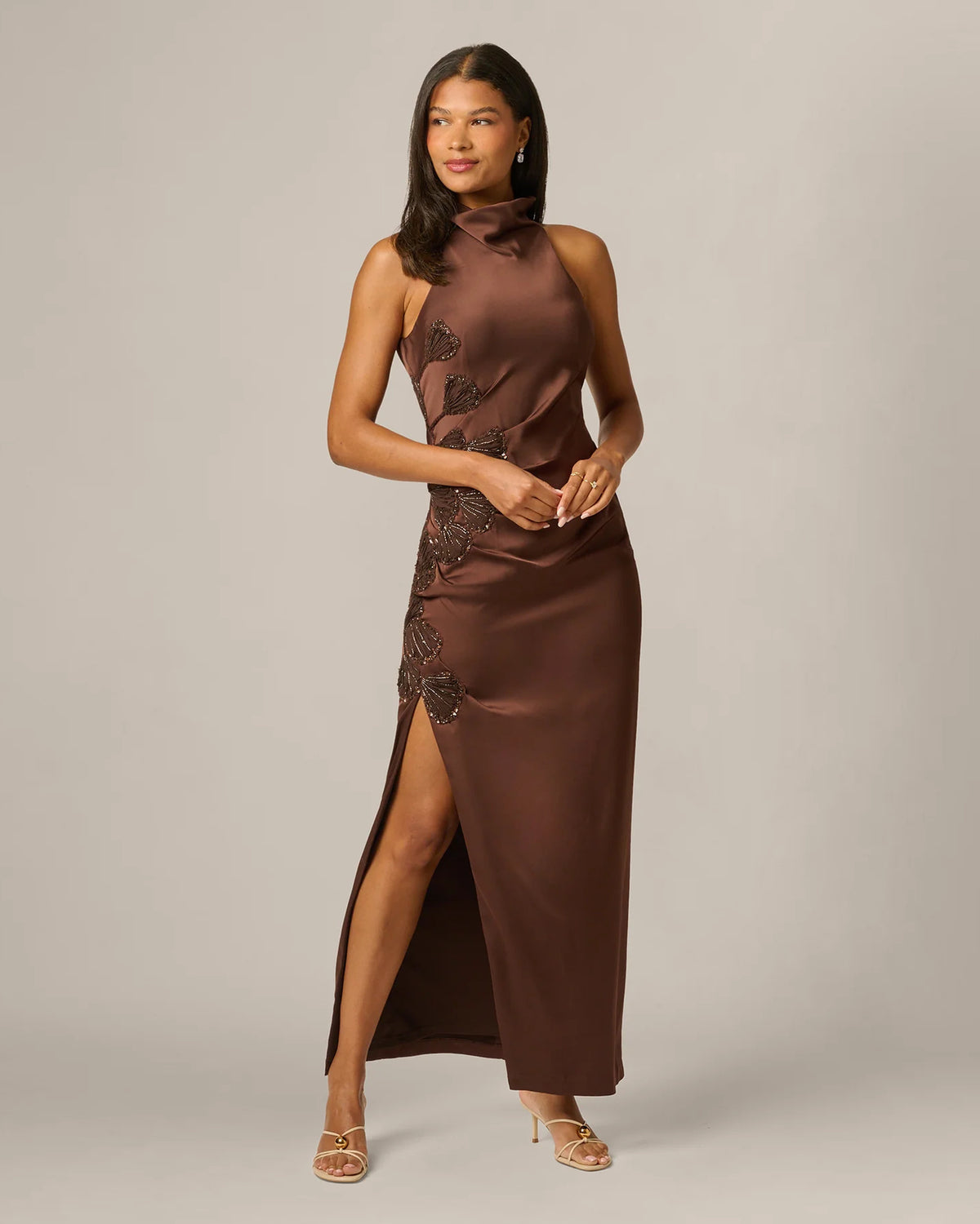 halter neck a-line maxi mother of the bride dress - image 1
