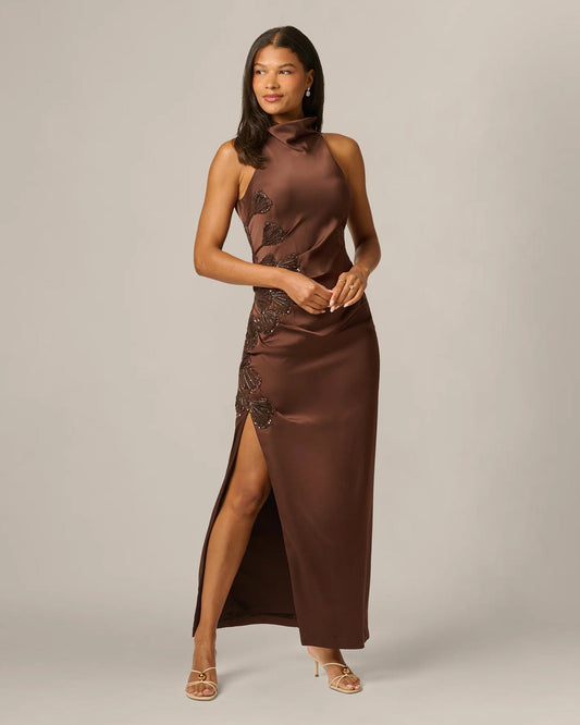 halter neck a-line maxi mother of the bride dress - image 1