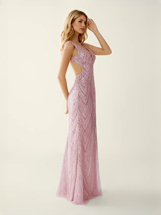 Light Pink maxi prom dress, front view showing the mermaid silhouette