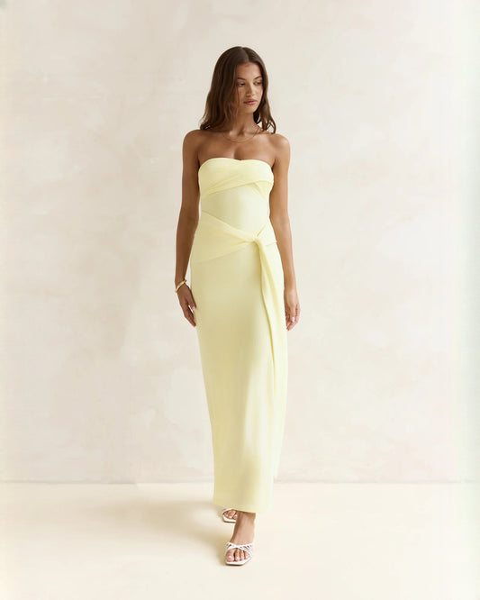 strapless satin a-line maxi bridesmaid dress - image 1