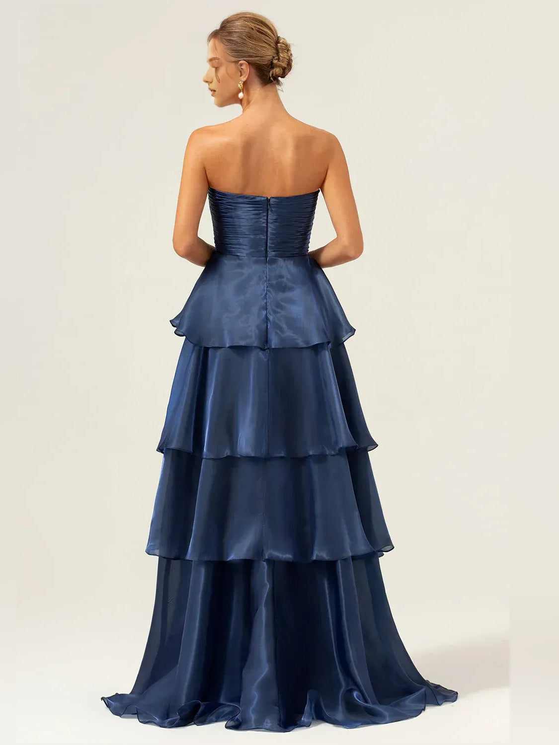 Dark Navy floor-length prom dress, front view showing the a-line silhouette