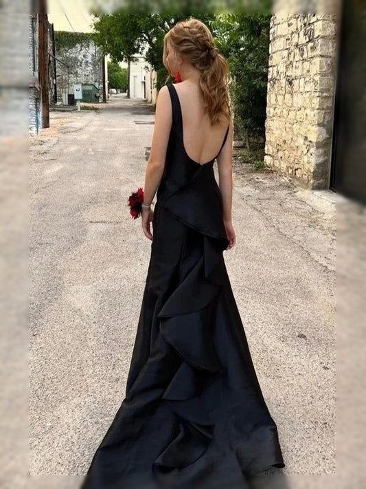Black maxi prom dress, front view showing the mermaid silhouette