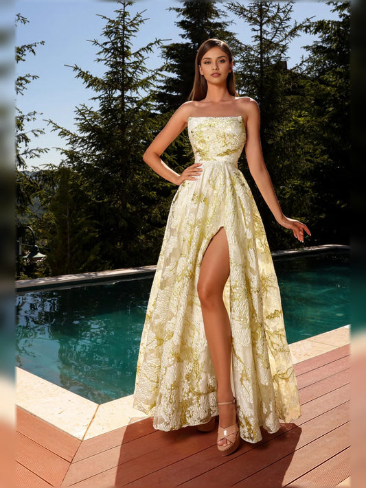 As Picture a-line floor-length formal dress with strapless neckline, full-length front view