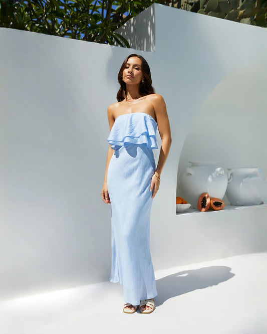 strapless structured satin a-line maxi bridesmaid dress - image 1