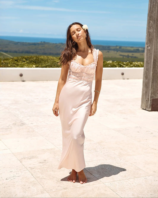 sleeveless satin a-line maxi bridesmaid dress - image 1
