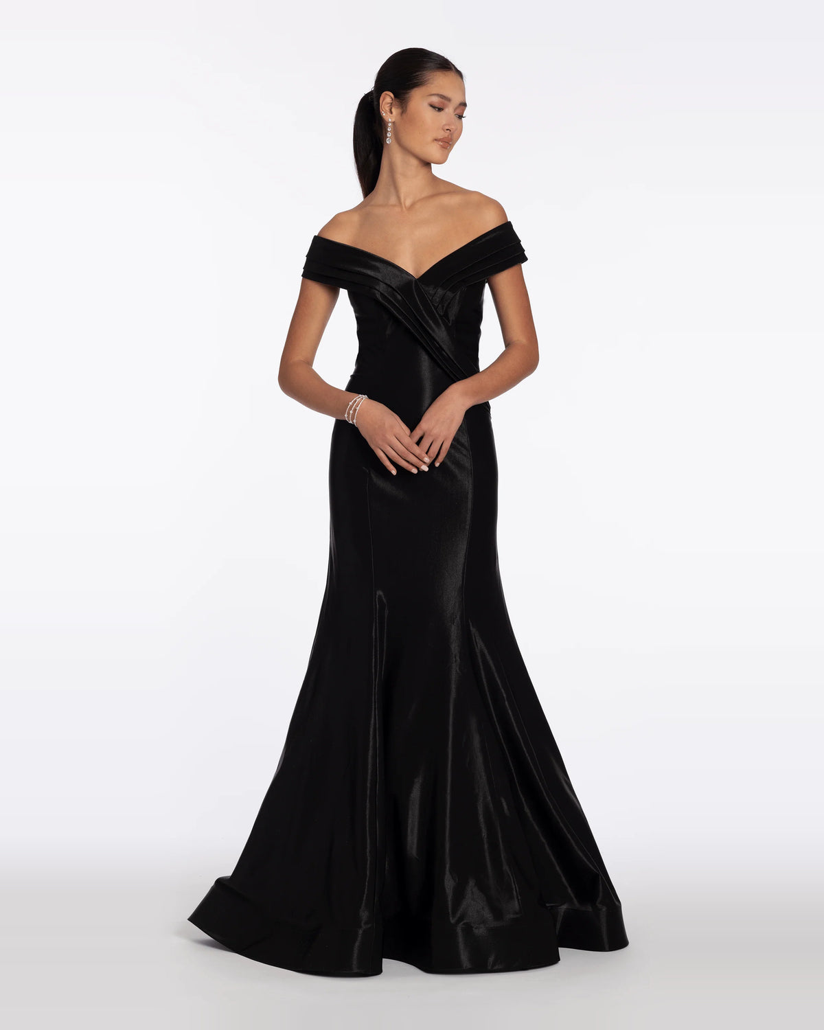 off shoulder trumpet maxi prom dress - image 1