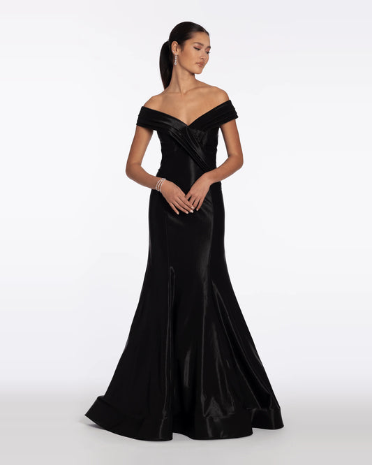 off shoulder trumpet maxi prom dress - image 1