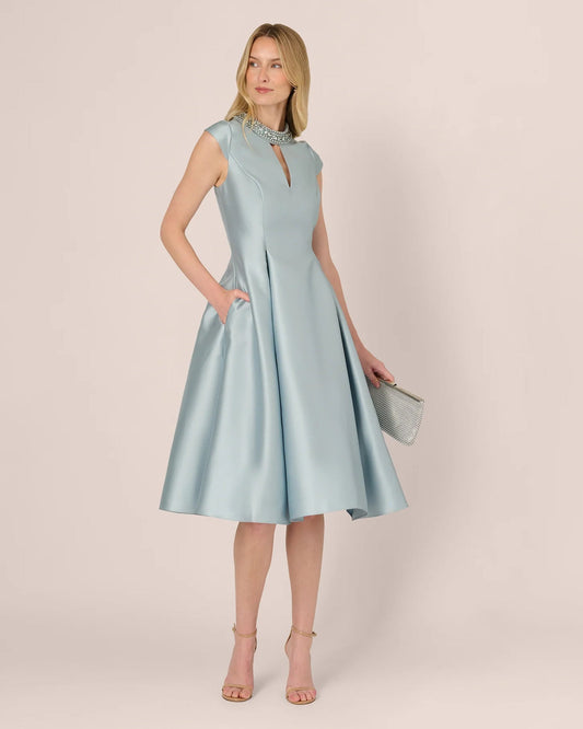 cap-sleeve a-line midi mother of the bride dress - image 1