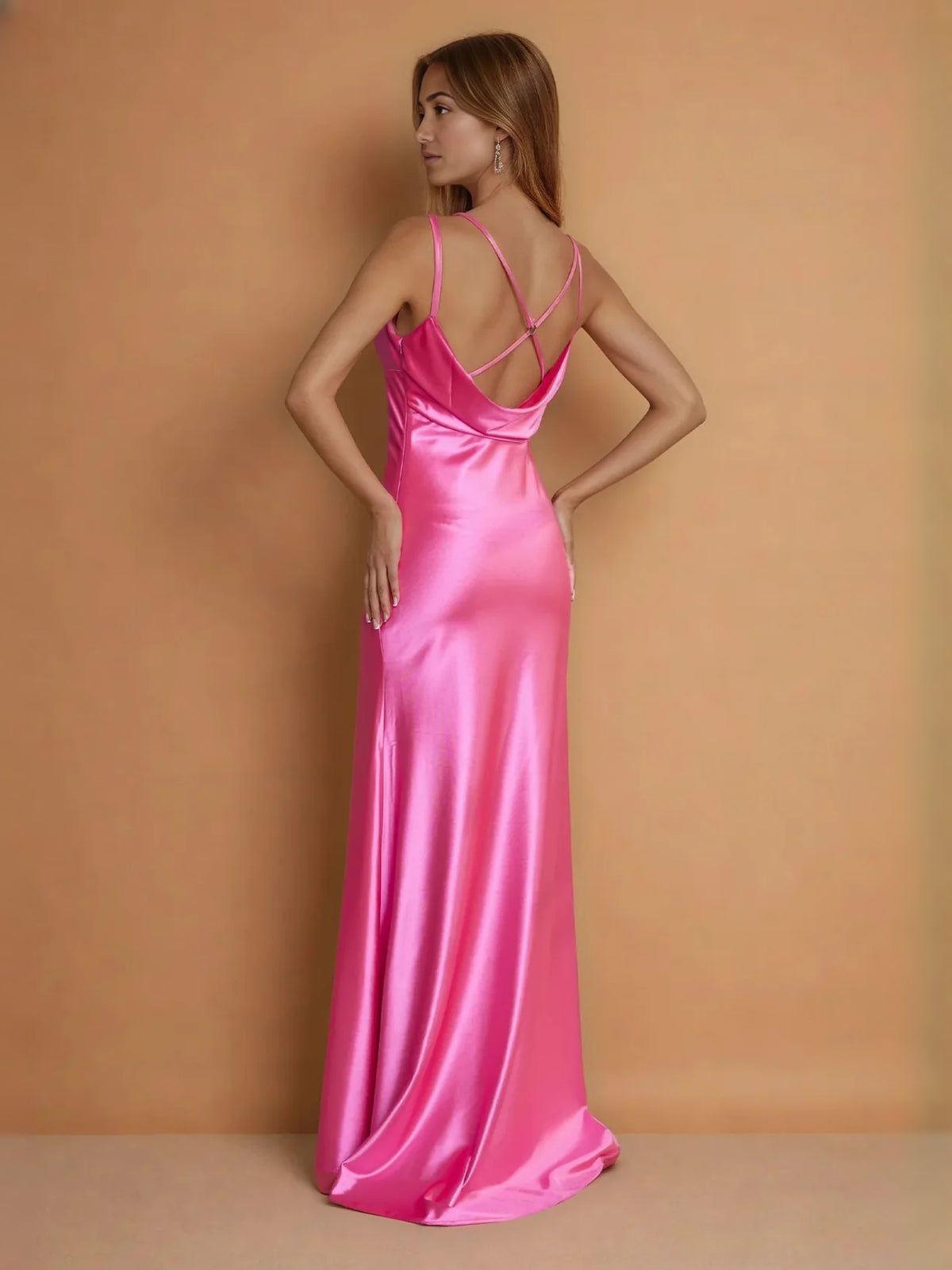 Hot Pink maxi prom dress, front view showing the mermaid silhouette