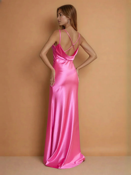 Hot Pink maxi prom dress, front view showing the mermaid silhouette