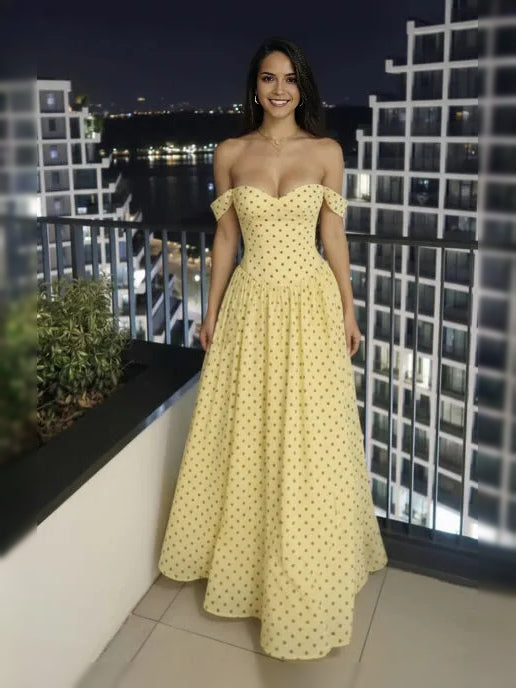 As Picture maxi prom dress, front view showing the a-line silhouette