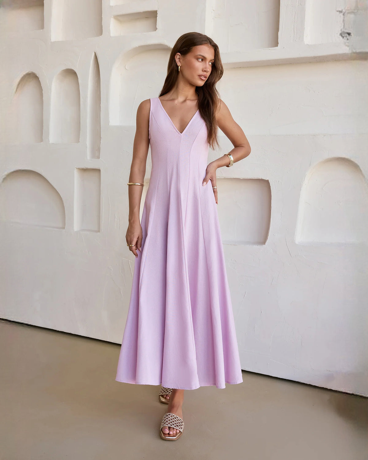 sleeveless satin a-line maxi bridesmaid dress - image 1