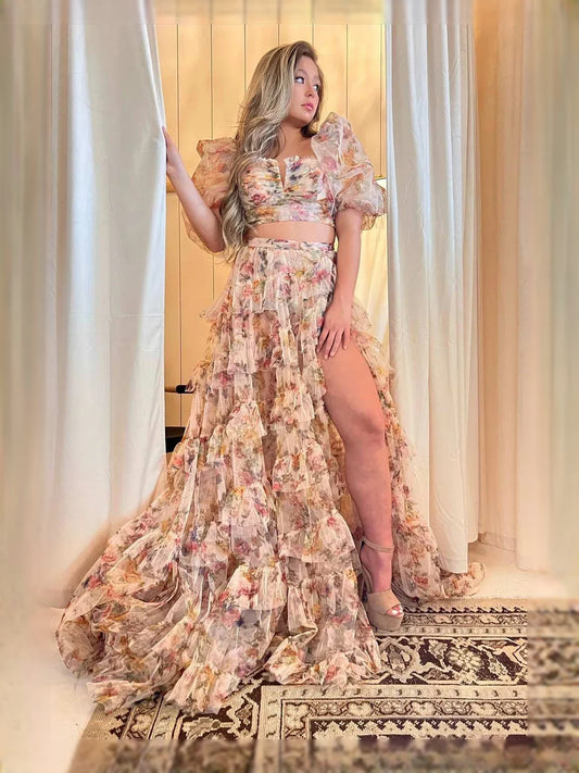 As Picture maxi prom dress, front view showing the a-line silhouette