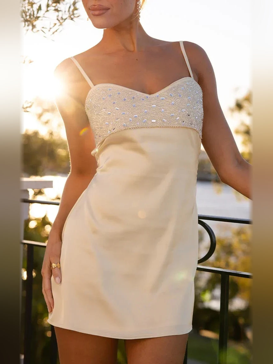 Ivory white mini homecoming dress, alternate view showing the full-length silhouette