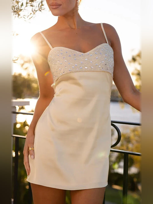 Ivory white mini homecoming dress, alternate view showing the full-length silhouette