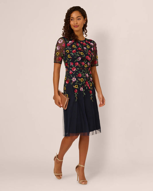 short-sleeve a-line midi mother of the bride dress - image 1