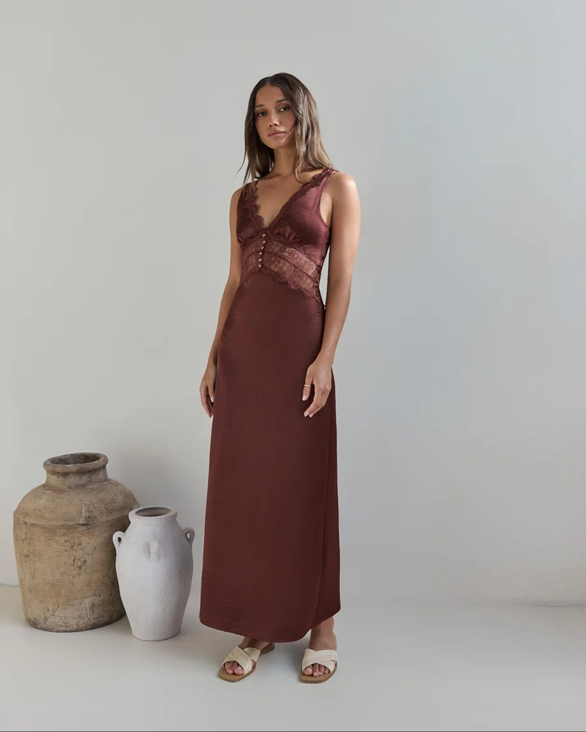sleeveless mesh a-line maxi bridesmaid dress - image 1