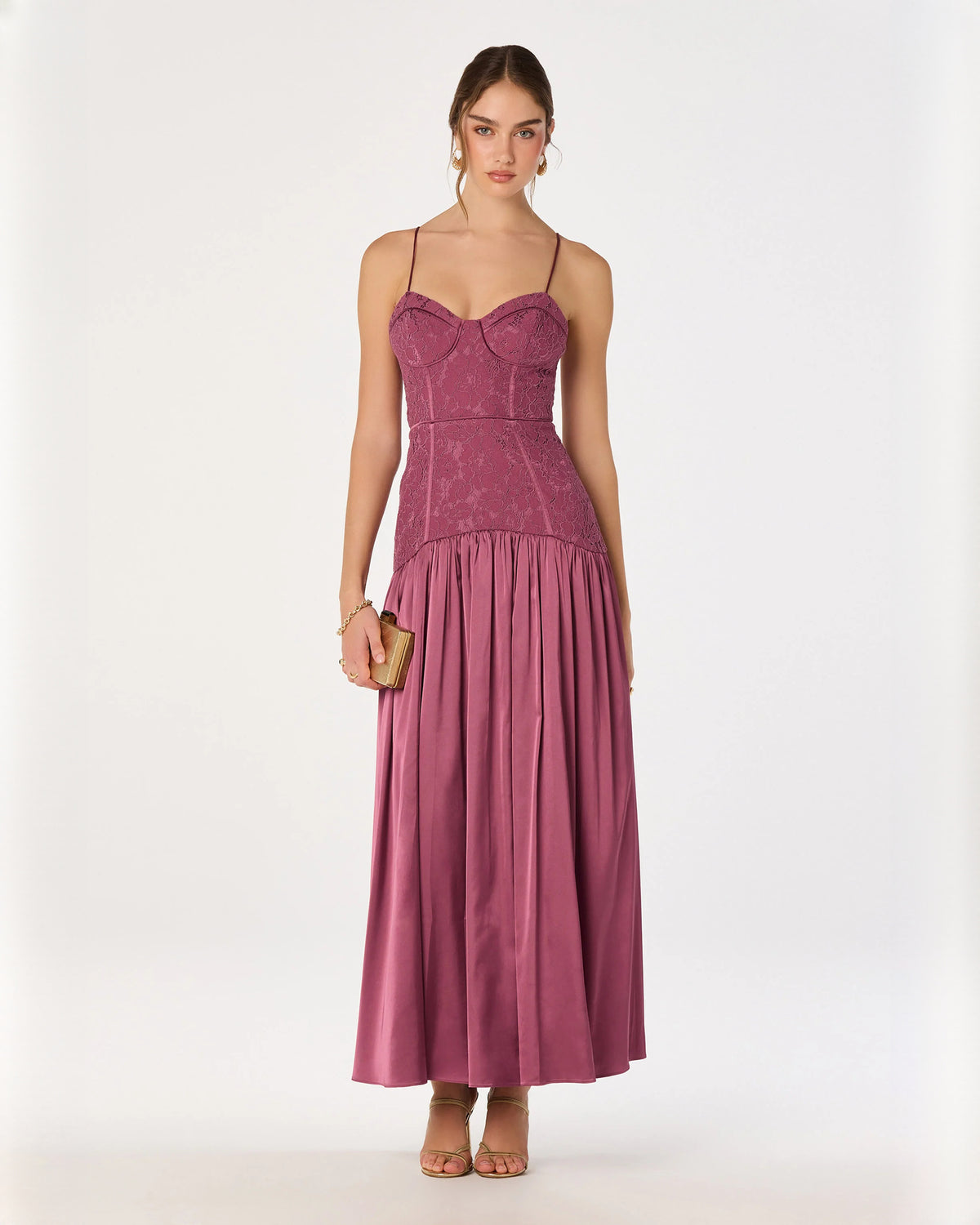 sweetheart structured satin a-line maxi bridesmaid dress - image 1