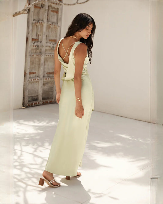 sleeveless satin a-line maxi bridesmaid dress - image 1