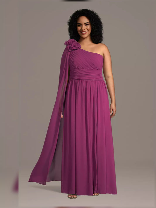 Fuchsia floor-length mother of the bride dress, front view showing the a-line silhouette